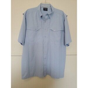 Shimano Fishing Shirt Mens L Large Blue Vented Short Sleeve Button Up Farming